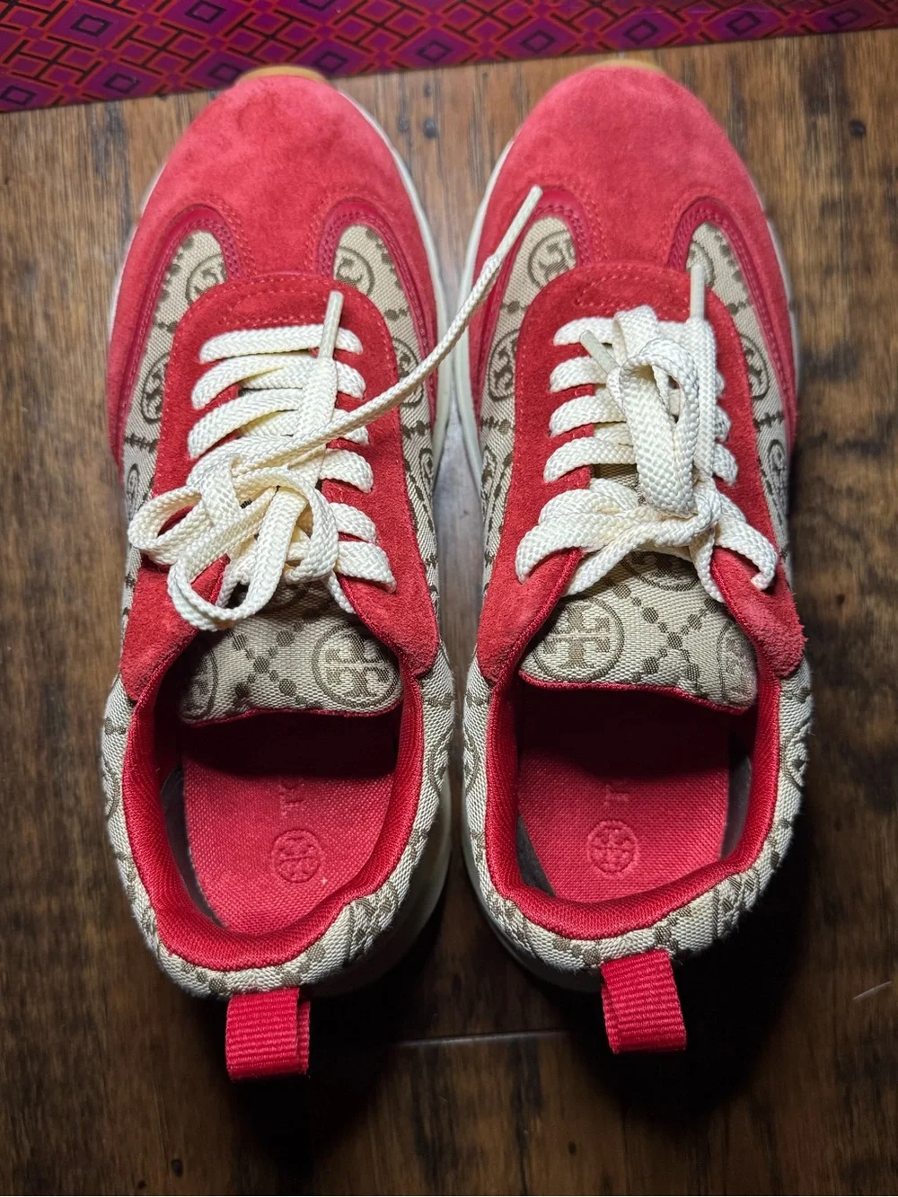 Tory Burch T Monogram Good Luck Trainers Hazel + Tory Red Low Top (Size 8.5)